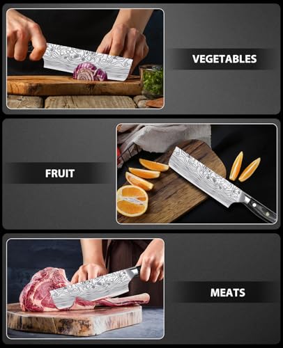 MOSFiATA 7” Nakiri Chef's Knife with Finger Guard, German High Carbon Stainless Steel EN1.4116 Vegetable Knife, Multipurpose Kitchen Knife with Micarta Handle in Gift Box - style: 7 inch Nakiri knife