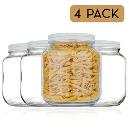kitchentoolz Half Gallon Mason Jars Wide Mouth with Airtight White Metal Lids – 64 oz Glass Mason Jars for Sourdough Starter, Fermenting, Kombucha & Pickling – BPA-Free – 4 Pack - color: White Lid