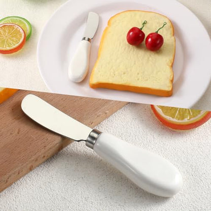 Thinp 2 Pcs Cheese Spreader, Butter Spreader Knives Stainless Steel Cheese Spreaders Knives with Porcelain Handles Multipurpose Sandwich Spreaders for Spreading Jam, Pastry (White & Silver)