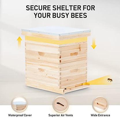 CREWORKS Bee Hive Boxes 10 Frame Langstroth Beehive, Bee Keeping Starter Kit Includes 1 Super Bee Box & 1 Bee Brood Box with Beehive Frames and Foundation, 2 Layers Complete Bee Hive Kit - style: 2 Layer