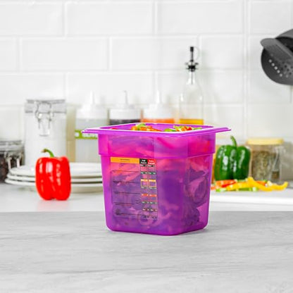 Restaurantware Food Storage Container 1 Pack of 2.3 qt Plastic Stackable Microwave-Safe Bin Dishwasher Safe Freezer Safe Purple Containers for Kitchen Storage - size: 1/6 Size