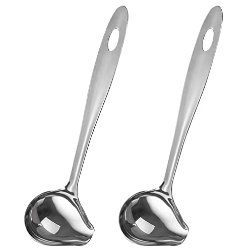 2 PCS Gravy Ladle with Pour Spout, 10.6 inch Long Handle Sauce Ladle, Stainless Steel Saucier Drizzle Spoon for Spooning Gravies Sauces Dressings Kitchen Utensil - size: 3.15 x 10.6 inch