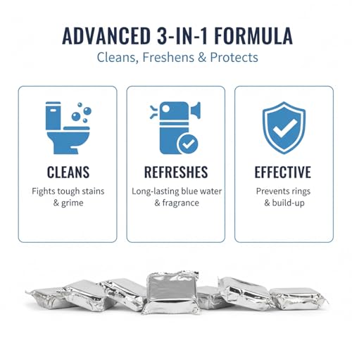 Toilet Cleaning Tablets | Fast-Dissolving, Long-Lasting Freshness | 12/24 Count | Safe for All Toilets, Septic Tanks & Pipes (12)