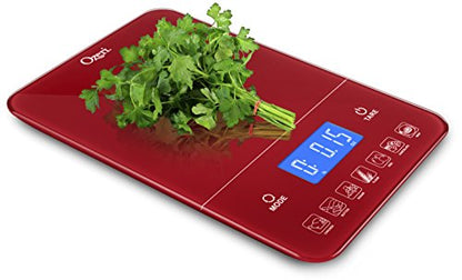 Ozeri Touch III 22 lb (10 kg) Digital Kitchen Scale with Calorie Counter in Tempered Glass, Red Engine - color: Red Engine