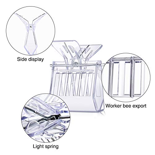 Outus 6 Pieces Queen Bee Clip Catcher Cage Set Include 5 Plastic Bee Queen Clips 1 Transparent Marking Cage Bottle for Beekeeping Catching Tool Hive Management Kit