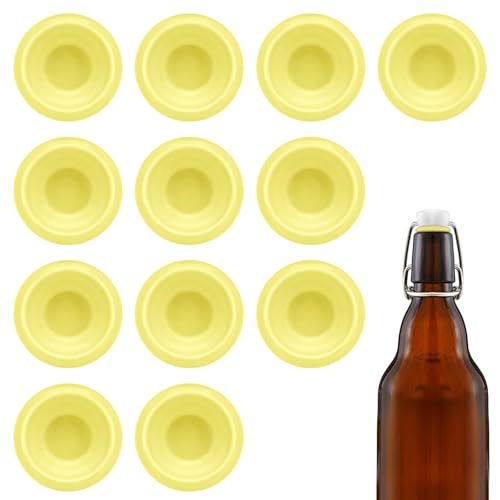 12PCs Dopamine color Silicone Gaskets Washers Seals for Cap Swing Flip Top for Home Brew Beer Soda Bottle Sealing (Lemon Yellow) - color: Lemon Yellow