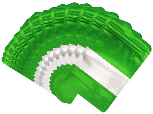 50 Pcs 6.3x9.4 Inch Green Resealable Matte Metallic Stand Up Bags with Clear Window - Ideal for Food Storage and Small Business Packaging - color: Green, size: 6.3*9.4 Inch