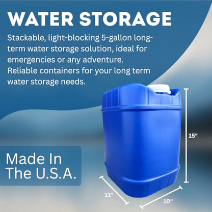 5-Gallon Stackable Water Storage Containers, 3 Lids + 1 Spigot, Easy Fill, Survial Supply Emergency Water Storage for Camping and Disaster Preparedness, RV, 10 Gallon (2 Tanks)