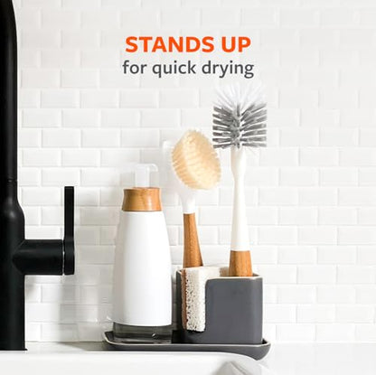 Full Circle Upstanding Bottle Brush - Made from Bamboo with Long Handle, Replaceable Head - Deep Cleans Water Bottles, Tumblers & Baby Bottles - BPA & Formaldehyde Free - White