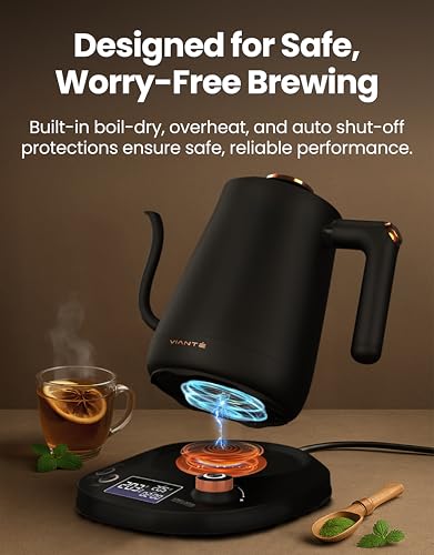 Viante Electric Gooseneck Kettle 0.8L, Pour Over Coffee & Tea, Temp Control | Boil-dry protection, keep-warm function, BPA-free stainless steel body. Includes #2 coffee filters - style: Gooseneck