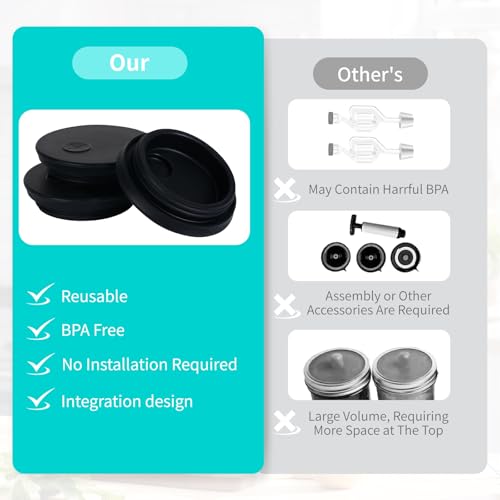 Silicone Fermenting Lids Waterless Airlock Fermentation Tops Wide Mouth Fermenter Caps for Pickles, Kimchi and Fermented Probiotic Food 3 Pack Black (Jars Not Included) - color: Black