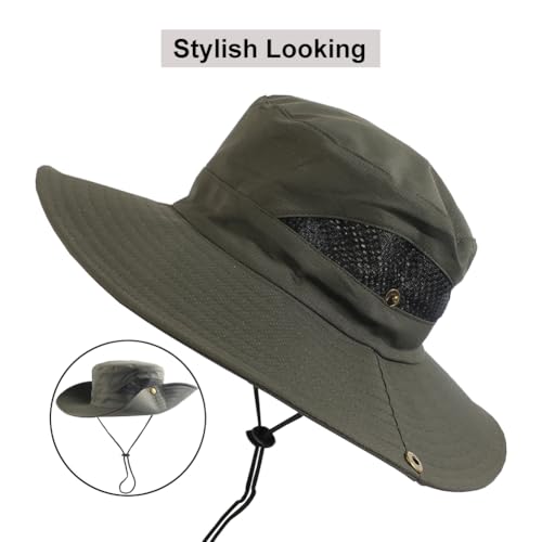 CAMOLAND Sun Hat with Removable Mesh Head Net Safari Hat Outdoor UV Protection - color: Army Green