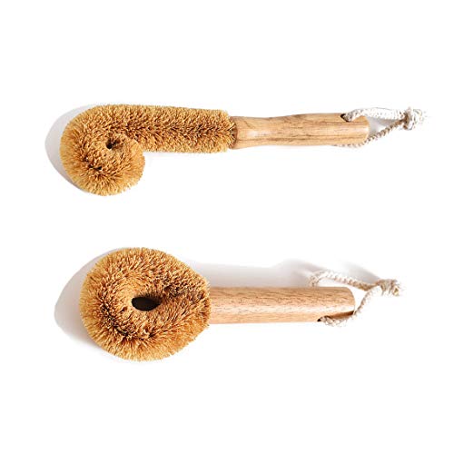 Wodden Cleaning Brush, Bottle Washing Brush, Pan Scrub Brush, Natural Coconut Fiber Brush Head , Sturdy, Deep Cleaning, Eco-Friendly