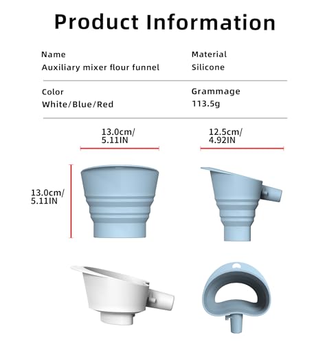 1 Pcs Flour Funnel for KitchenAid Mixer | Food-Grade Silicone Funnel Compatible with 4.5 & 5 Quart Tilt-Head Stand Mixer | Large Collapsible Design | Easy to Use (White) - color: White (1Pcs)