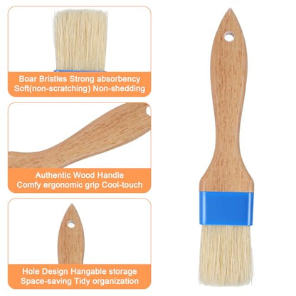 2 Pcs Pastry Brush for Cooking and Basting, Natural Boar Bristle Basting Brush with Heat Resistant Wooden Handle, Food Grade Butter Brushes for Cooking, Baking, Butter, Egg Wash, Oil, Sauce, Marinade