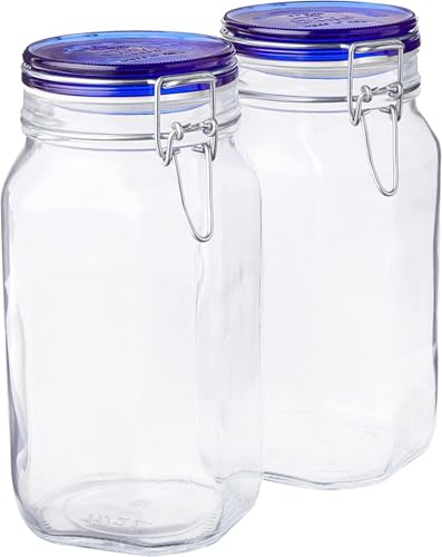 Bormioli Rocco Fido Collection, 2 Pack, 50.75 Oz. Food Storage Glass Jars, Airtight Rubber Seal & Glass Lid, With Stainless Wire Clamp, Made In Italy. - size: 50.75 oz