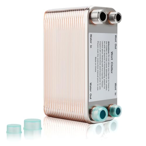 Wort Chiller 40 Plates, Brazed Plate Copper Heat Exchanger for Homebrew, Stainless Steel 7.5" x 2.9" Plate, 1/2 & 3/4 NPT Thread Connection Hot Liquid Accelerated Cooler Quick Beer Cooling System