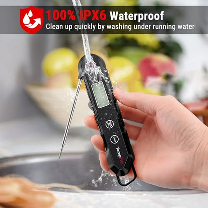 TempPro Digital Instant Read Meat Thermometer for Grilling Waterproof Kitchen Food Thermometer with Calibration Backlight Baking Bread Candy Thermometer Cooking Tools Utensils (Previously ThermoPro) - color: Pitch black
