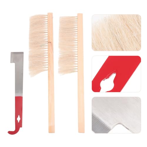 Toyvian Multi-Purpose Beehive Tool Set for Beekeeping Use Featuring Lightweight Wood Brush and Sturdy Alloy Curved Hook Scraper, Designed for Professional Beekeepers