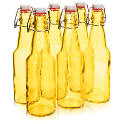 Cocktailor Glass Grolsch Beer Bottles (6-pack, 11 oz./330 mL) Airtight Seal with Swing Top/Flip Top Stoppers - Home Brewing Supplies, Fermenting of Alcohol, Kombucha Tea, Wine, Soda - Yellow