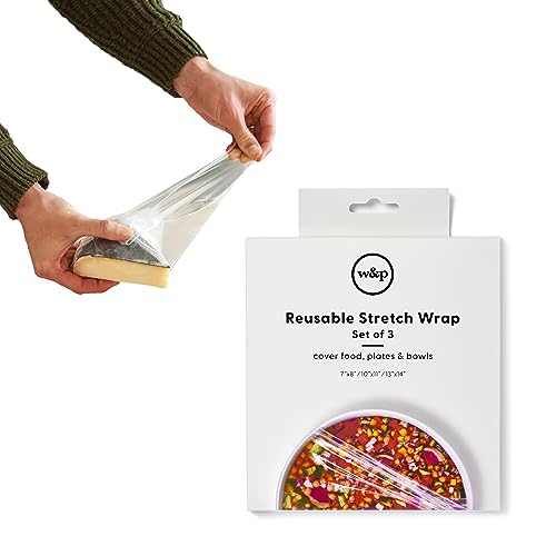 W&P Reusable Silicone Stretch Wrap, 1 Box with 3 Wraps (7x8, 10x11, 13x14), Oven, Dishwasher, Microwave & Freezer Safe, BPA Free