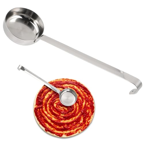 GALPADA Stainless Steel Pizza Sauce Spoon Flat Bottom Ladle for Kitchen Cooking Spoodle Spreader Scoop Serving Utensils Ramen Dumplings Soup Spreading Metallic Silver Restaurant Accessory 10.5 inches