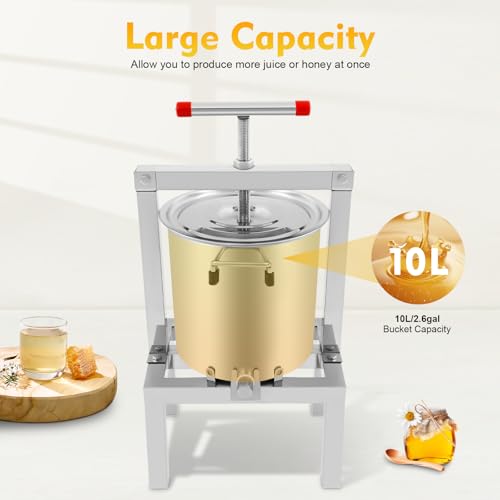 Manual Fruit Juicer, Grape Apple Juice Extractor 2.6gal/10L with Press Handle,DIY Large Fruit Honey Presser Beeswax Extractor Beekeeping Machine - color: A
