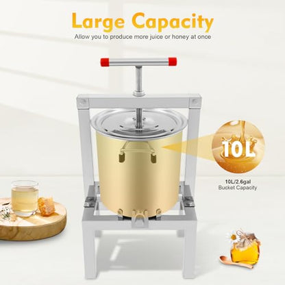 Manual Fruit Juicer, Grape Apple Juice Extractor 2.6gal/10L with Press Handle,DIY Large Fruit Honey Presser Beeswax Extractor Beekeeping Machine - color: A