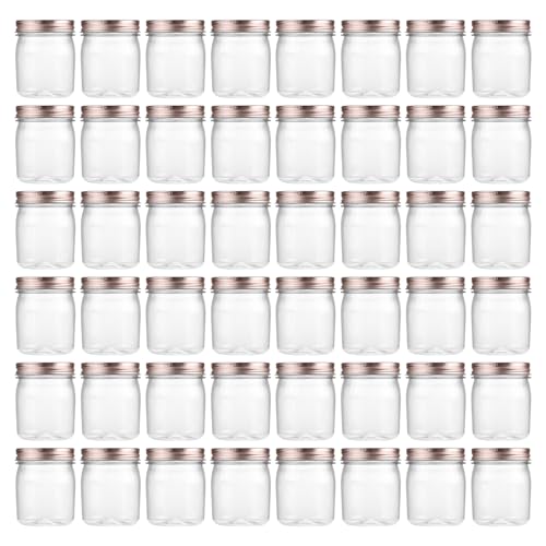 novelinks 8 oz Clear Plastic Jars with Airtight Lids, 48 Pack Plastic Mason Jars with Lids 8oz, Refillable Storage Slime Containers & Small Spice Jar for Kitchen Organization (48 Pack,Rose Gold) - color: Rose Gold, size: 48 Pack 8 Ounce
