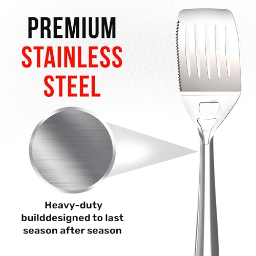 Grillbot BBQ Grill Spatula for Outdoor Grill, Heavy-Duty Multi-Function Stainless Steel Griddle with Serrated Cutting Edge & Bottle Opener, Long Handle BBQ Spatula, Dishwasher Safe - color: BBQ Spatula