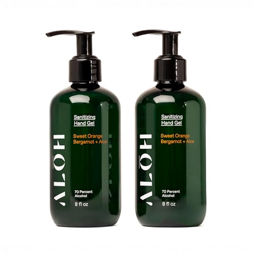 ALŌH Sanitizing Hand Gel 2-Pack | Sweet Orange Bergamot & Aloe | 70% Ethyl Alcohol | 8 fl oz Bottles (Pack of 2) | For Adults & Kids - color: Sweet Orange Bergamot + Aloe