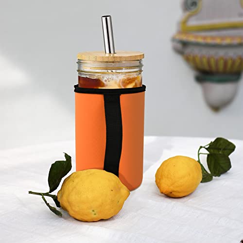 Beautyflier 24oz Mason Jars Drinking Glasses Neoprene Cover, Regular Mouth Mason Jar Neoprene Sleeve, 24oz Wide Mouth Mason Jars Insulators with Handle, Sleeve Only - color: 24OZ, 3COLOR