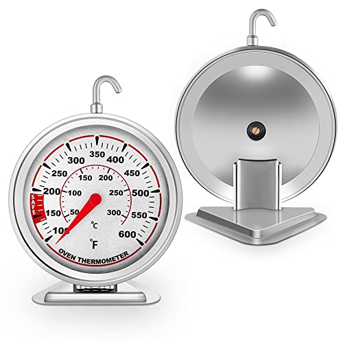 Extra Large 3" Oven Thermometer with Easy-Read Dial | Accurate Oven Temperature Reading | Dual Scale 100°F-600°F & -40°C-310°C | for Gas/Electric Ovens, Grill, BBQ, Baking, Meat - size: Oven Thermometer-3 Inch Red Dial