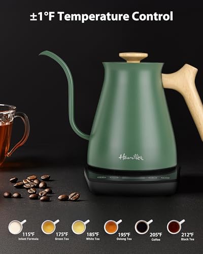 Harriet Gooseneck Electric Kettle - 1200W Fast Heat, 0.8L Stainless Steel, Precision Temp Control & Timer, Wood Handle, Pour Over Coffee and Tea, Green - color: Green