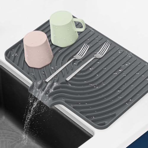 GUUKIN Dish Drying Mat, 14.7"x10.2" Drying Matt Kitchen Counter, Non-Slip Drying Pad, Easy Clean Pad for Countertop Protection, Multi-Functional Use (Grey) - color: Gray, size: 14.7" x 10.2"