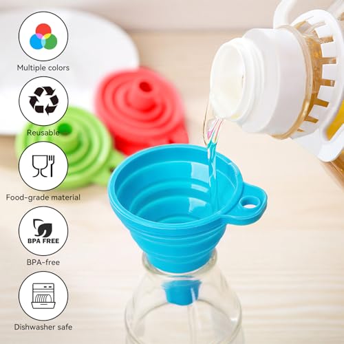 4 Pack Kitchen Funnel Set, Small Size Gadgets Tools, Foldable Silicone Funnels for Kitchen Use, Collapsible Food Grade Folding Funnels for Cooking, Filling Water Bottles, Oil Bottle, Liquid Transfer