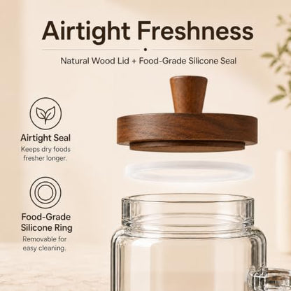 ANSQU Set of 2 Glass Coffee Canisters, 20.3 oz Jar with Spoon | Coffee Bar Organizer, Coffee Jar with Wooden Lid, Coffee Grounds Container - size: 20.3oz-2pack (φ3.54")