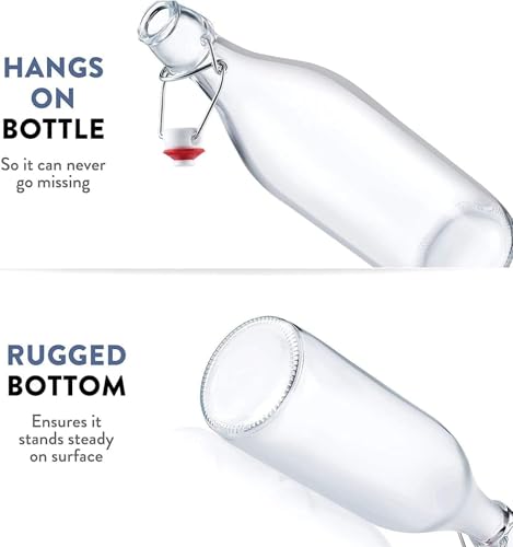 Swing Top Glass Carafe Bottles Flip Top Brewing Bottles, For Kombucha, Kefir, Beer, Oil, Vinegar, Beverages, Clear Color Air Tight Silicone Cap Leak Proof 33.75oz.(1000 ml.)Comes Perfectly Boxed!(2)