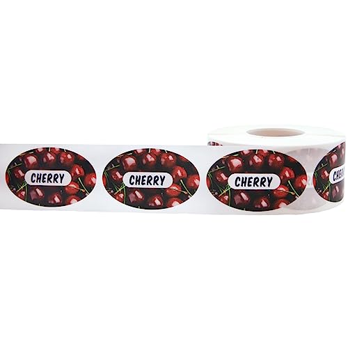Cherry Grocery Store Food Labels 1.25 x 2 Inch Oval Shape 500 Total Adhesive Stickers - color: Cherry