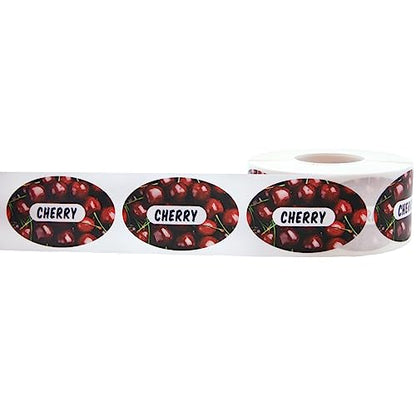 Cherry Grocery Store Food Labels 1.25 x 2 Inch Oval Shape 500 Total Adhesive Stickers - color: Cherry