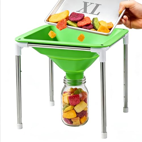 HOOMESUN Extra Large Silicone Funnel for Harvest Right Freeze Dryer, 12" Wide Mouth Fits All Trays, Reinforced Stable Stand with Adjustable Height, Collapsible Non-Stick, for Mylar Bags & Jars (Green)