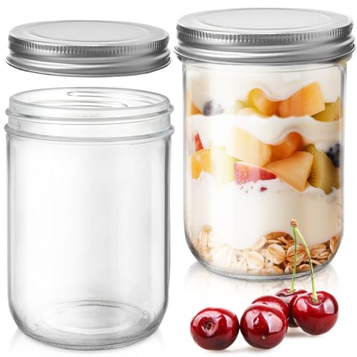 Showvigor 2 Pack Wide Mouth Mason Jars 16oz - Airtight Glass Canning Jars for Food Storage, Meal Prep, Overnight Oats, Pickling, Salad & Wedding Favors (Leak-Proof Lids)