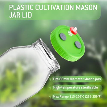 FOUR E'S SCIENTIFIC 8 Pcs Mason Jar Lids | With 8 PTFE 0.22μm Filters & 25 Rubber Stoppers, Fit 86mm Wide Mouth Mason Jars