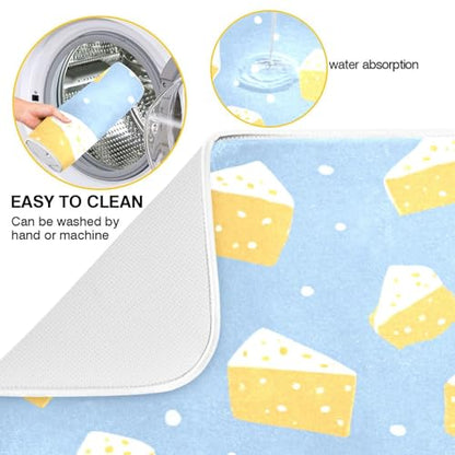 Kcldeci Dish Drying Mat for Kitchen Counter,Cheese and White Dots Absorbent Dish Drainer Dish Drying Pad for Countertops,Sinks,Draining Racks 16x18in - size: 16x18in