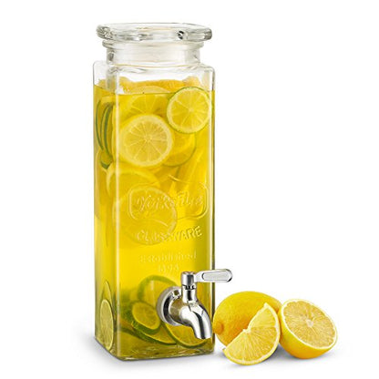 Kook Glass Drink Dispenser, with Leak-Proof Stainless Steel Spigot, Clear Rectangular Mason Jar, Beverage Storage for Fridge, for Water, Iced Tea, Sangria, Lemonade, 80 oz (2) - size: 80 oz set of 2