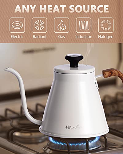 Harriet Gooseneck Kettle with Thermometer for Pour Over Coffee and Tea, 37 fl oz, Stainless Steel, Durable 3-Layer Base, Ideal Spout for Precision Pouring, Compatible with all Stove Tops, White - color: White