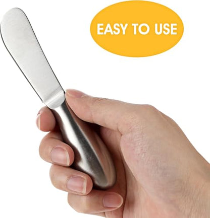 Linwnil 4-Piece Stainless Steel Butter Knife Set - Cheese & Butter Spreader Knives - Charcuterie Utensils - Dishwasher Safe - Silver