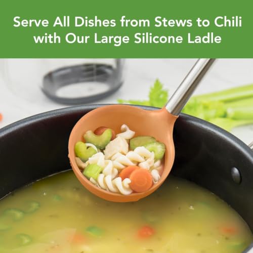 Tovolo Silicone Ladle With Stainless Steel Handle Deep Soup Ladle for Cooking Canning Serving Soup Punch Stew Sauce, Large Kitchen Utensil Spoon Dishwasher Safe BPA Free Silicone Apricot Orange - color: Apricot