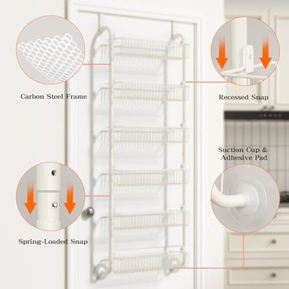 MIAOLI Over the Door Pantry Organizers and Storage, 6-Tier Spice Rack, Home & Kitchen Storage Shelves for Cabinet, Large Capacity Hanging Seasoning Organizer, Laundry Room Organization, White