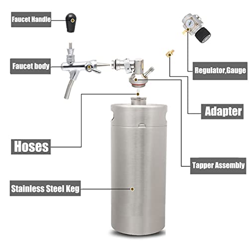 Mini Stainless Steel Beer Keg,Portable Home Dispenser System to Keep Fresh for Home Kitchen Brewing Beer,Keeps Carbonation for Craft Beer Draft and Homebrew,3.6 liters